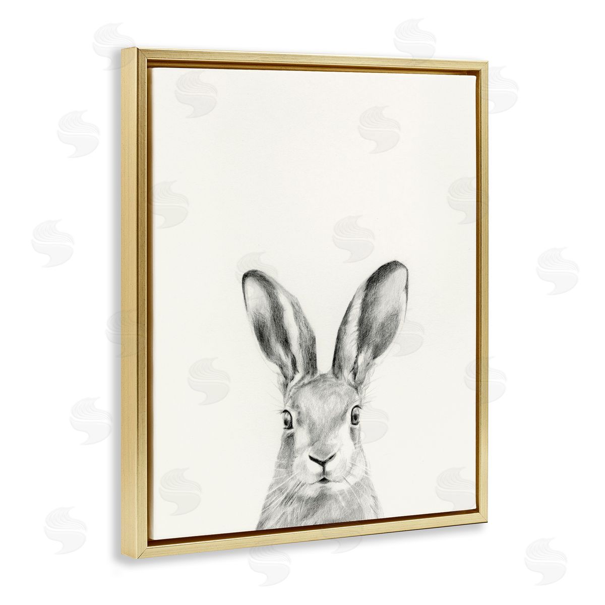 Bunny Rabbit Portrait Grey Gold Floating Frame Canvas Wall Art, Home Decor by Victoria Borges