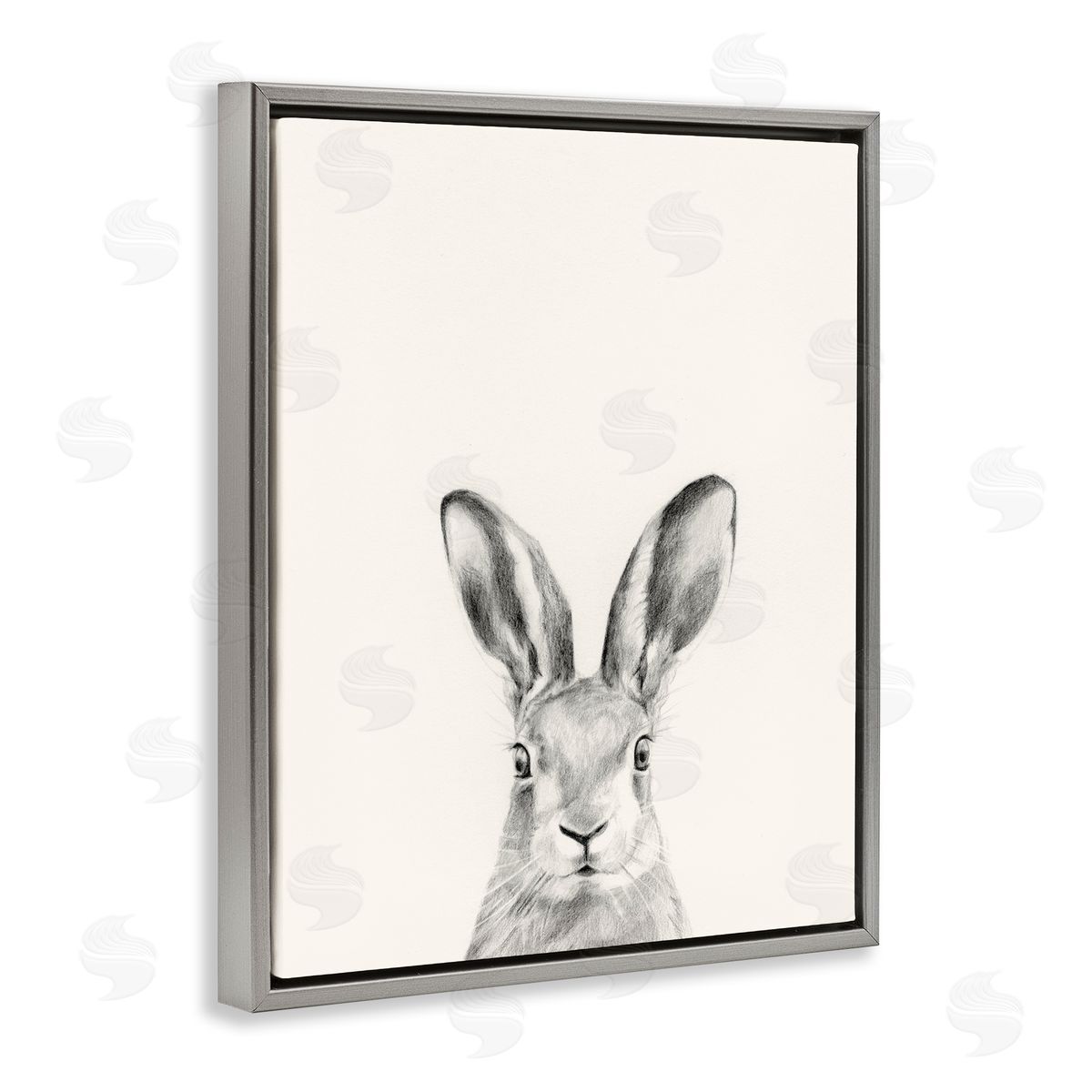 Bunny Rabbit Portrait Grey Grey Floating Frame Canvas Wall Art, Home Decor by Victoria Borges