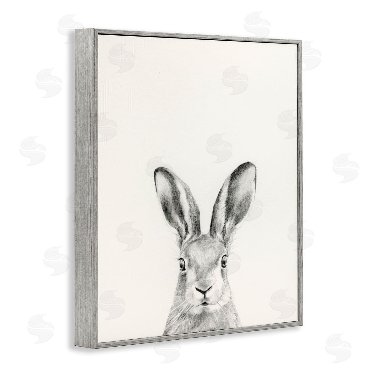 Bunny Rabbit Portrait Grey Grey Frame Print Wall Art, Home Decor by Victoria Borges