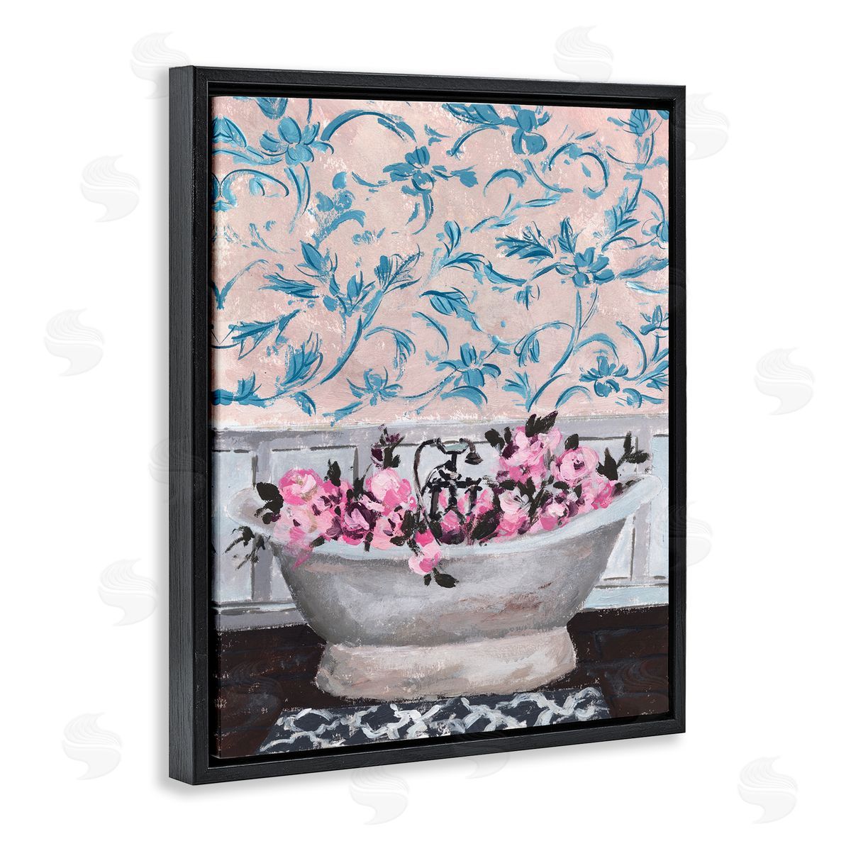 Flower In Bath Tub Black Floating Frame Canvas Wall Art, Home Decor by Melissa Wang