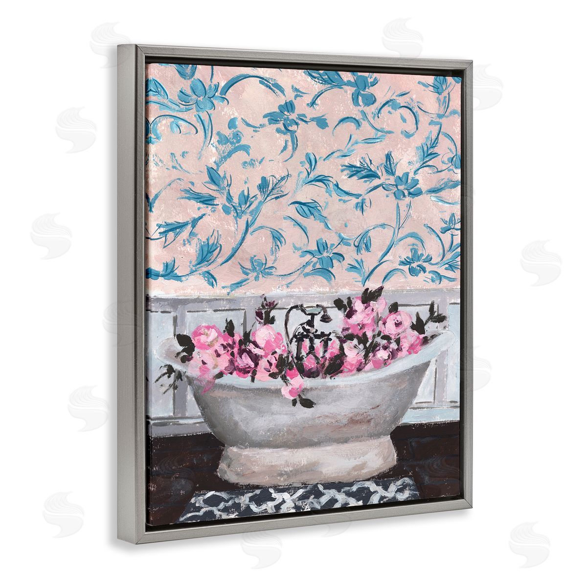 Flower In Bath Tub Grey Floating Frame Canvas Wall Art, Home Decor by Melissa Wang
