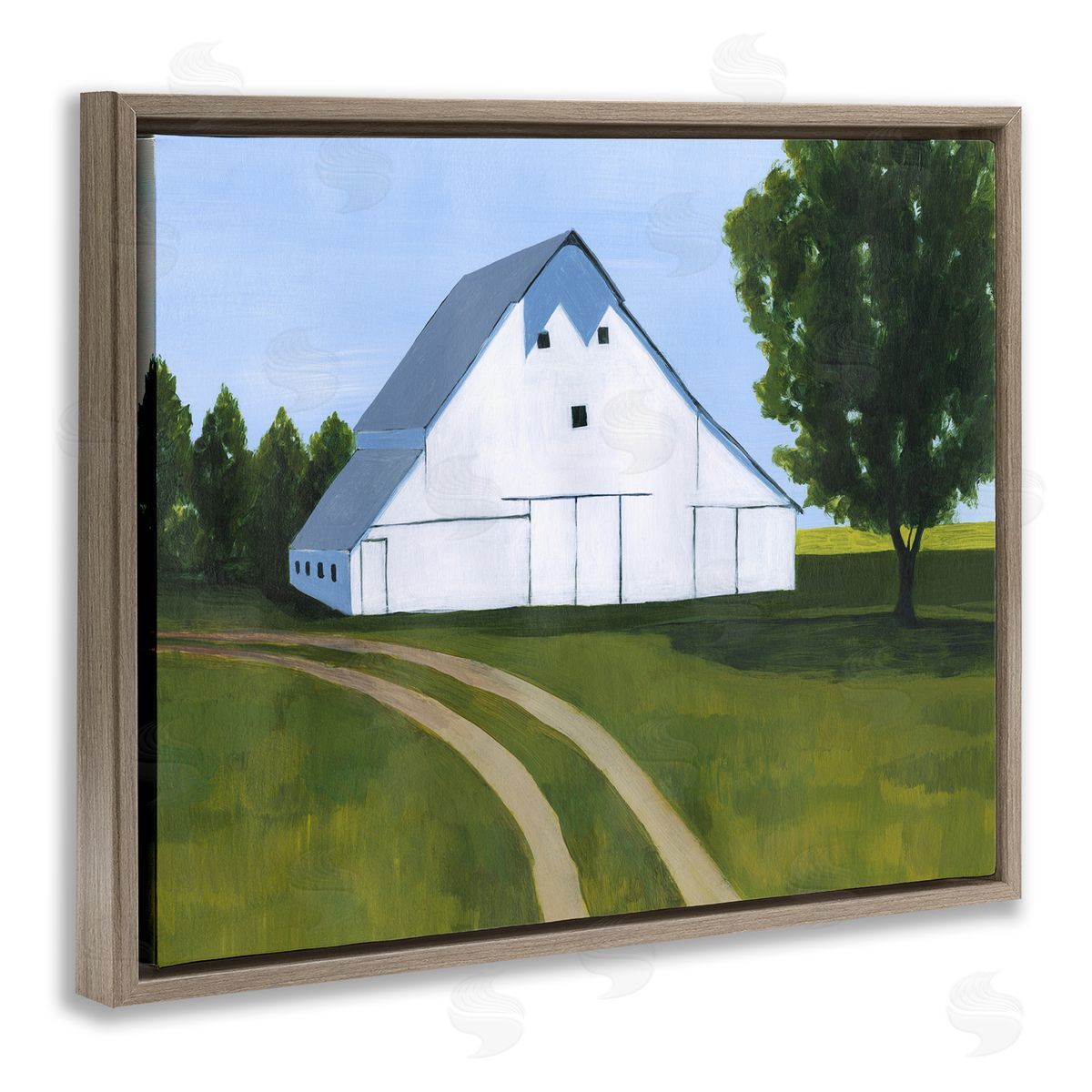 Farmland Fields And Barn Brown Floating Frame Canvas Wall Art, Home Decor by Grace Popp