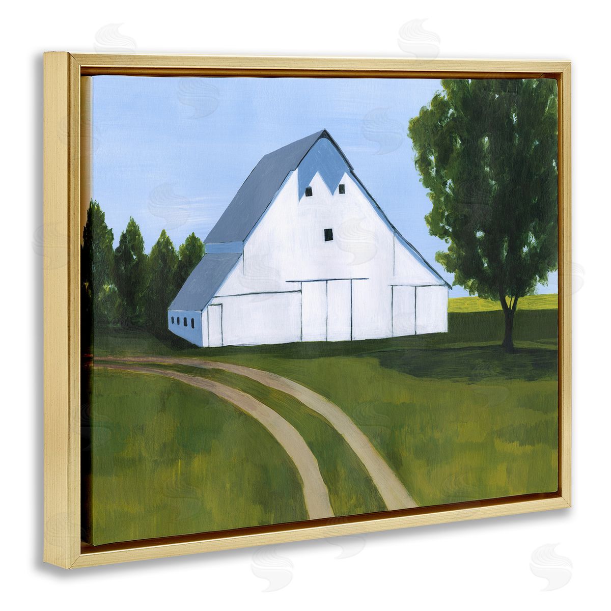 Farmland Fields And Barn Gold Floating Frame Canvas Wall Art, Home Decor by Grace Popp
