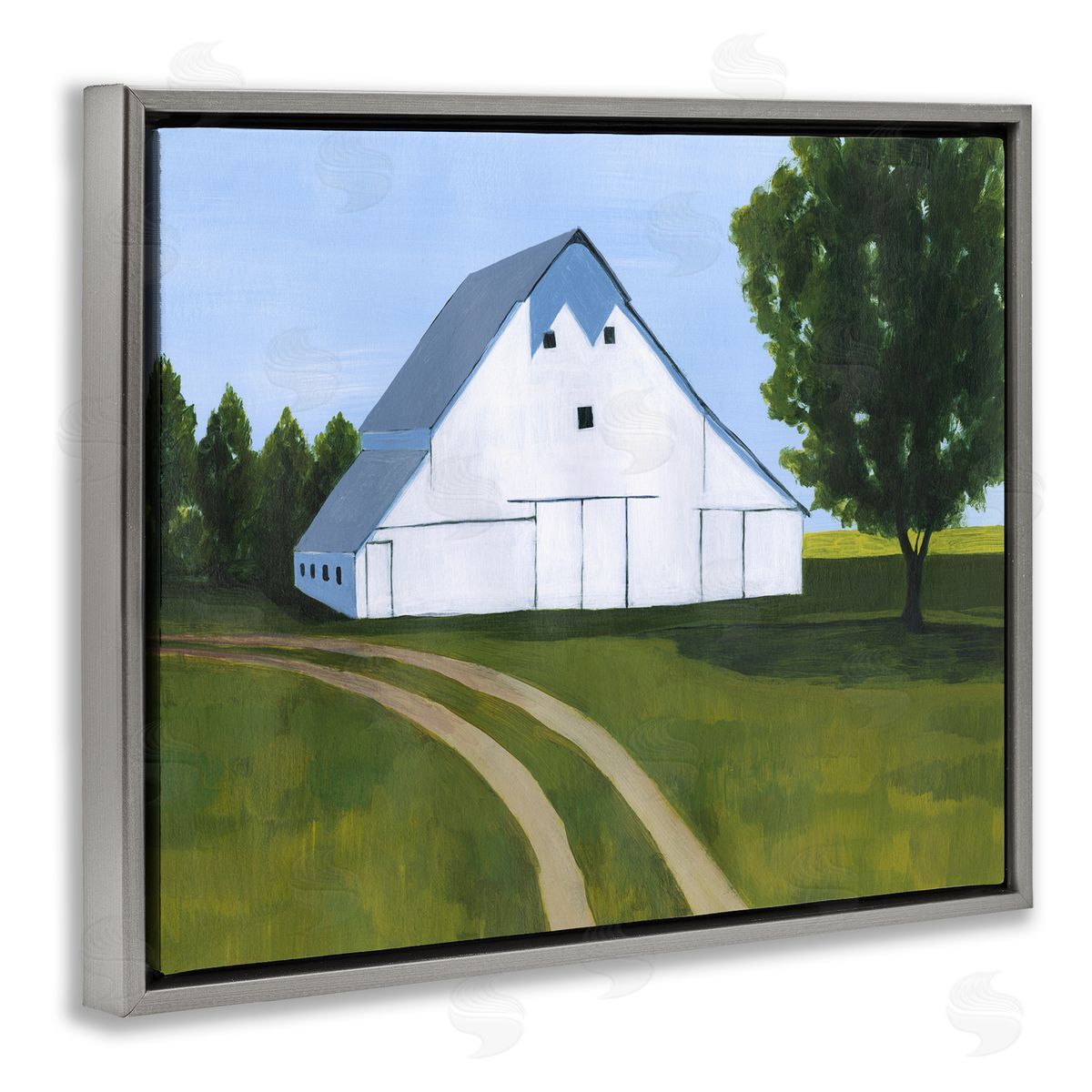 Farmland Fields And Barn Grey Floating Frame Canvas Wall Art, Home Decor by Grace Popp