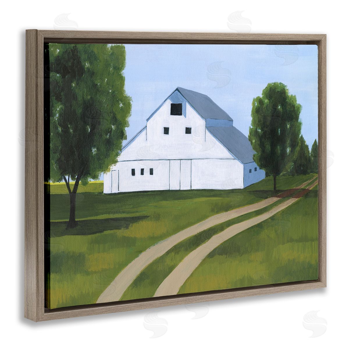 Country Fields & Barn Brown Floating Frame Canvas Wall Art, Home Decor by Grace Popp