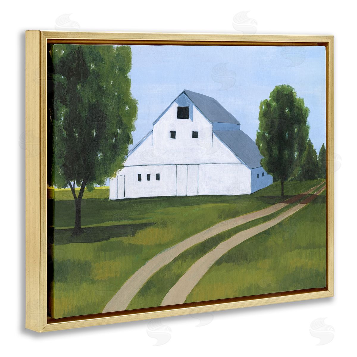 Country Fields & Barn Gold Floating Frame Canvas Wall Art, Home Decor by Grace Popp