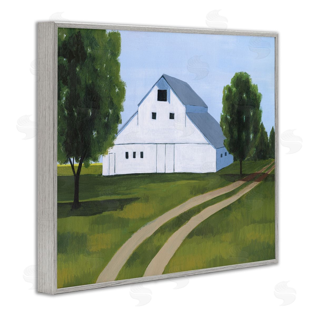 Country Fields & Barn Grey Frame Print Wall Art, Home Decor by Grace Popp