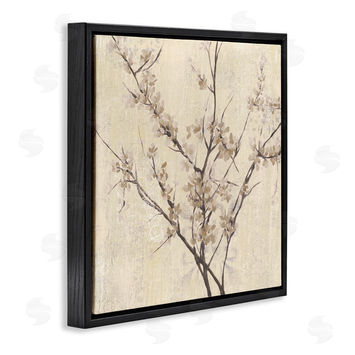 Sepia Branches And Leaves Black Floating Frame Canvas Wall Art, Home Decor by Jennifer Goldberger