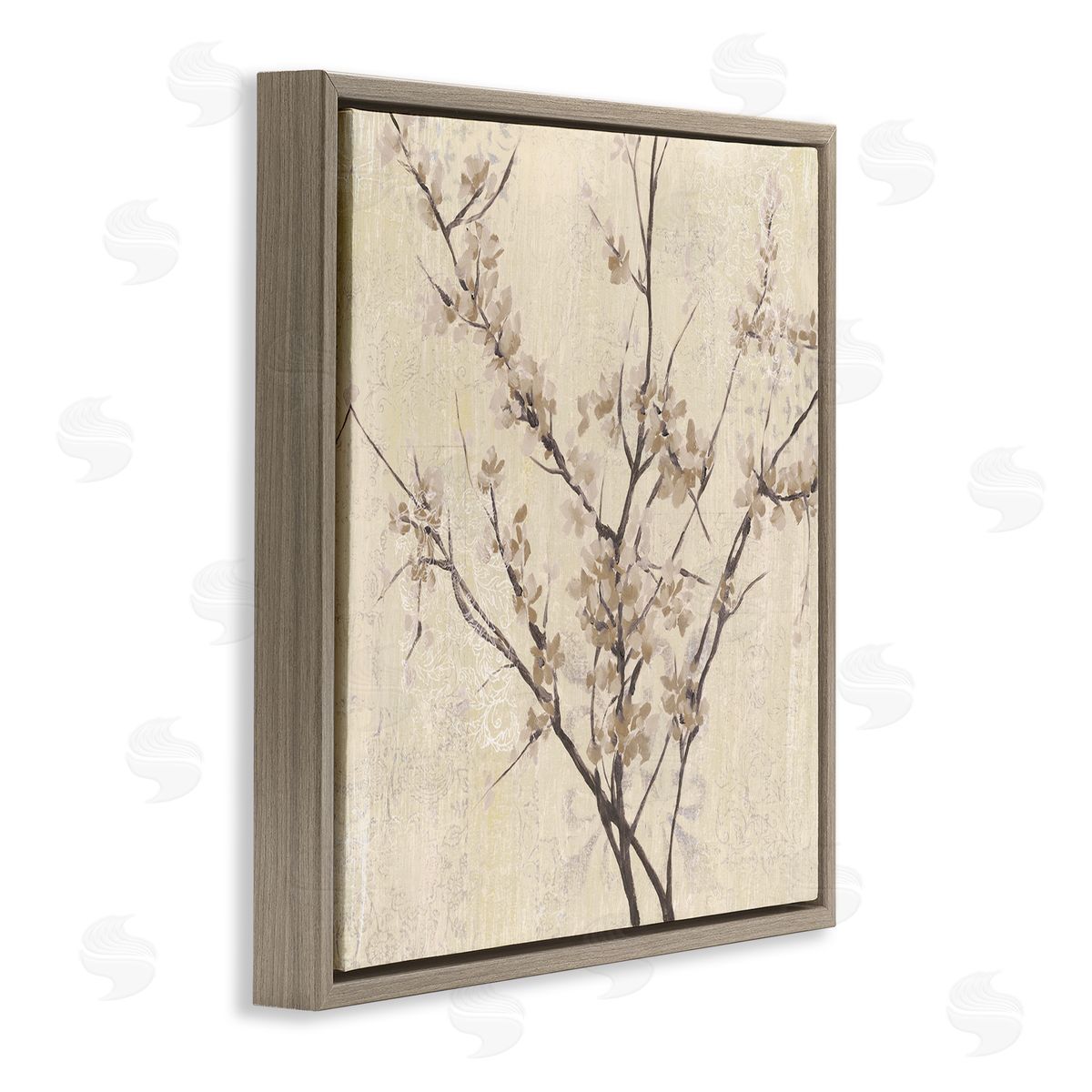 Sepia Branches And Leaves Brown Floating Frame Canvas Wall Art, Home Decor by Jennifer Goldberger