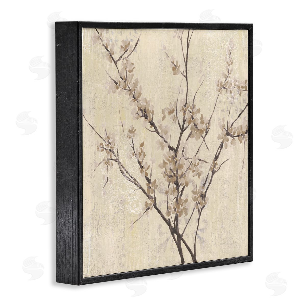 Sepia Branches And Leaves Black Frame Print Wall Art, Home Decor by Jennifer Goldberger
