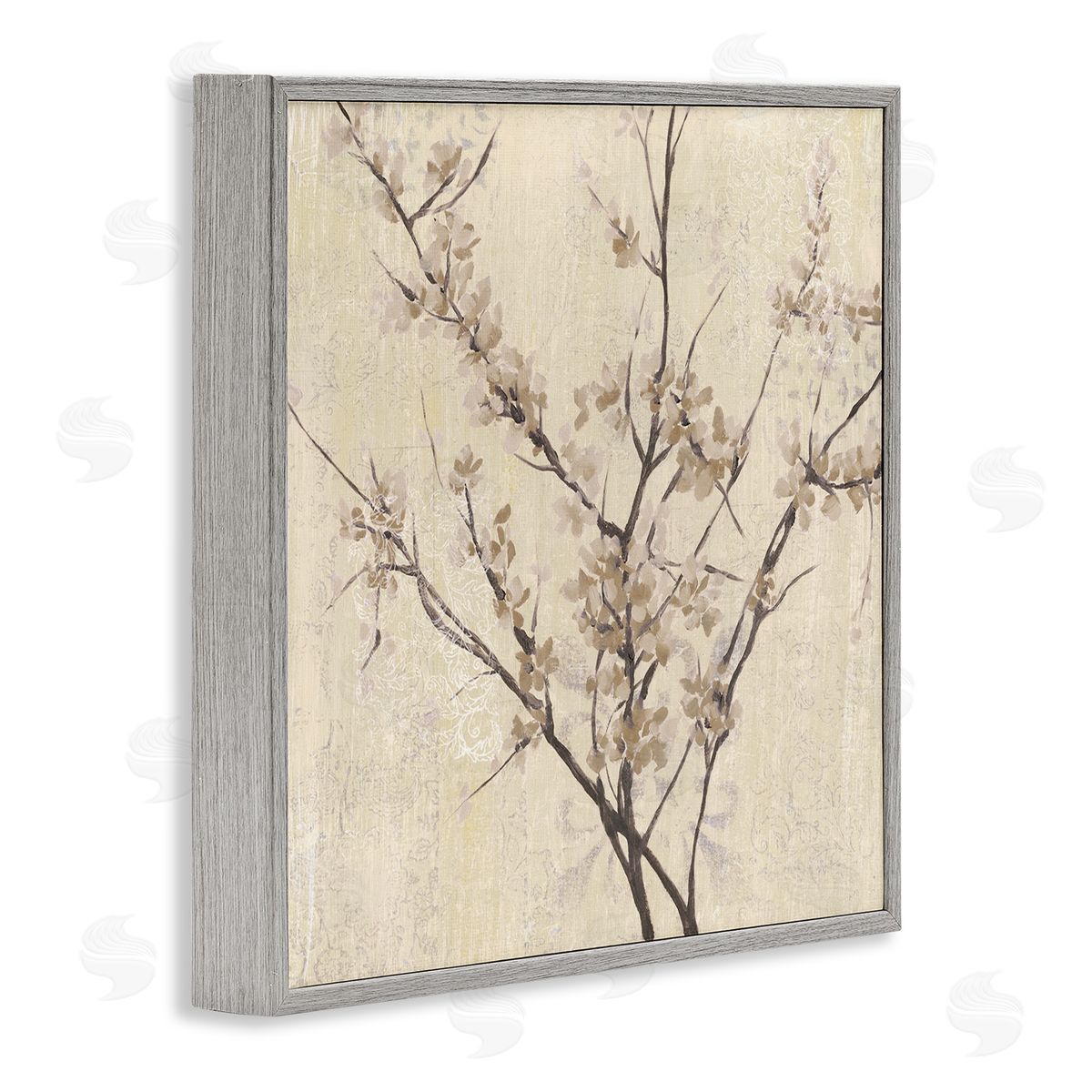 Sepia Branches And Leaves Grey Frame Print Wall Art, Home Decor by Jennifer Goldberger