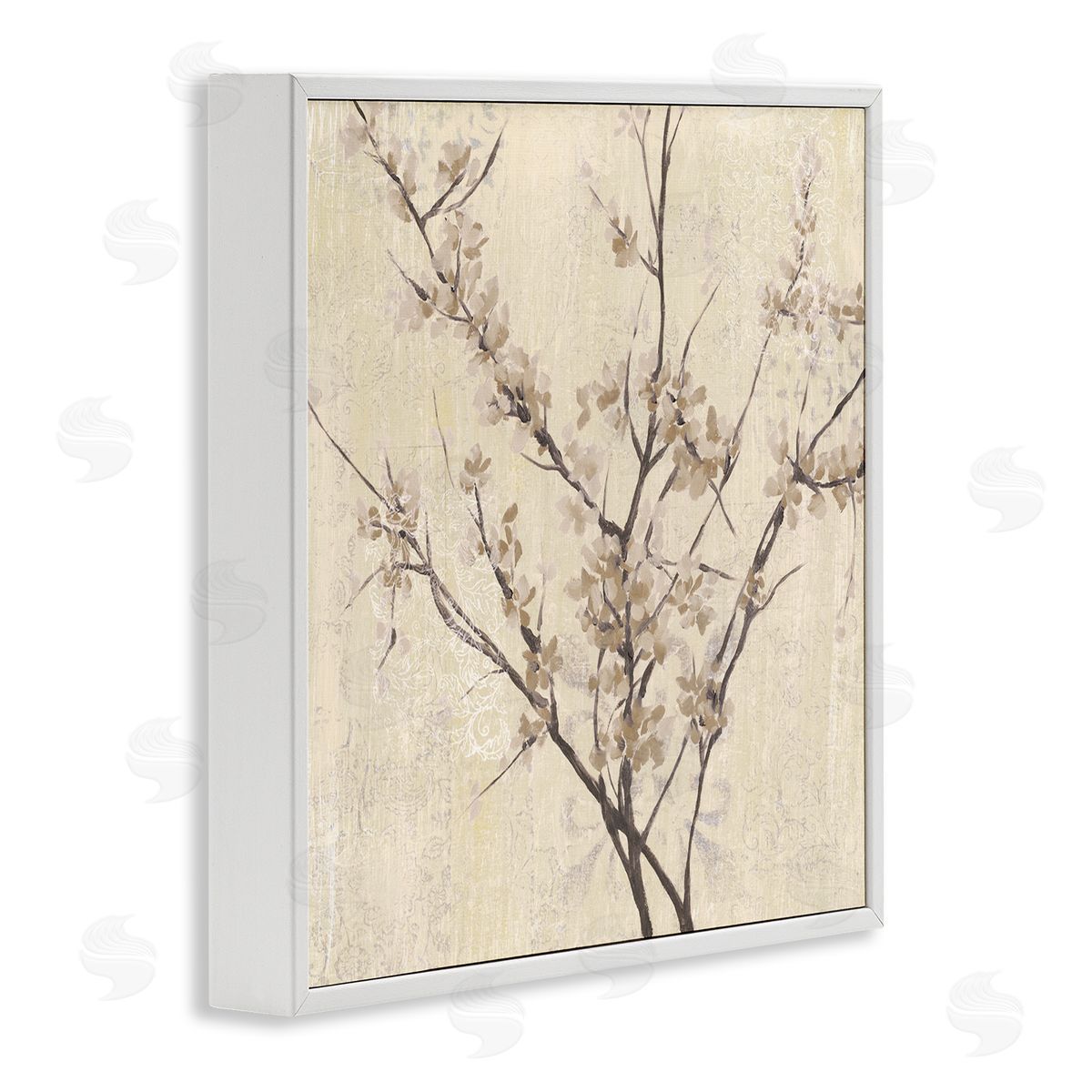 Sepia Branches And Leaves White Frame Print Wall Art, Home Decor by Jennifer Goldberger