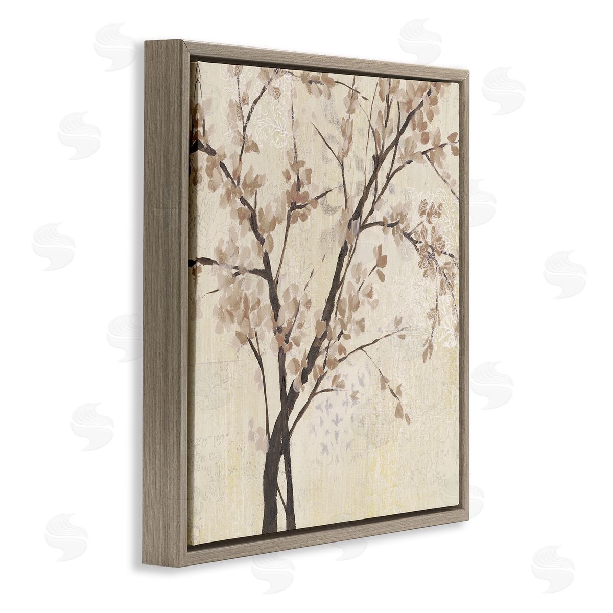 Branches And Leaves Sepia Brown Floating Frame Canvas Wall Art, Home Decor by Jennifer Goldberger