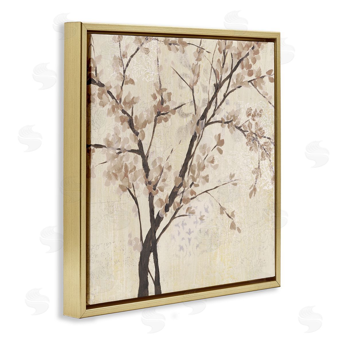 Branches And Leaves Sepia Gold Floating Frame Canvas Wall Art, Home Decor by Jennifer Goldberger