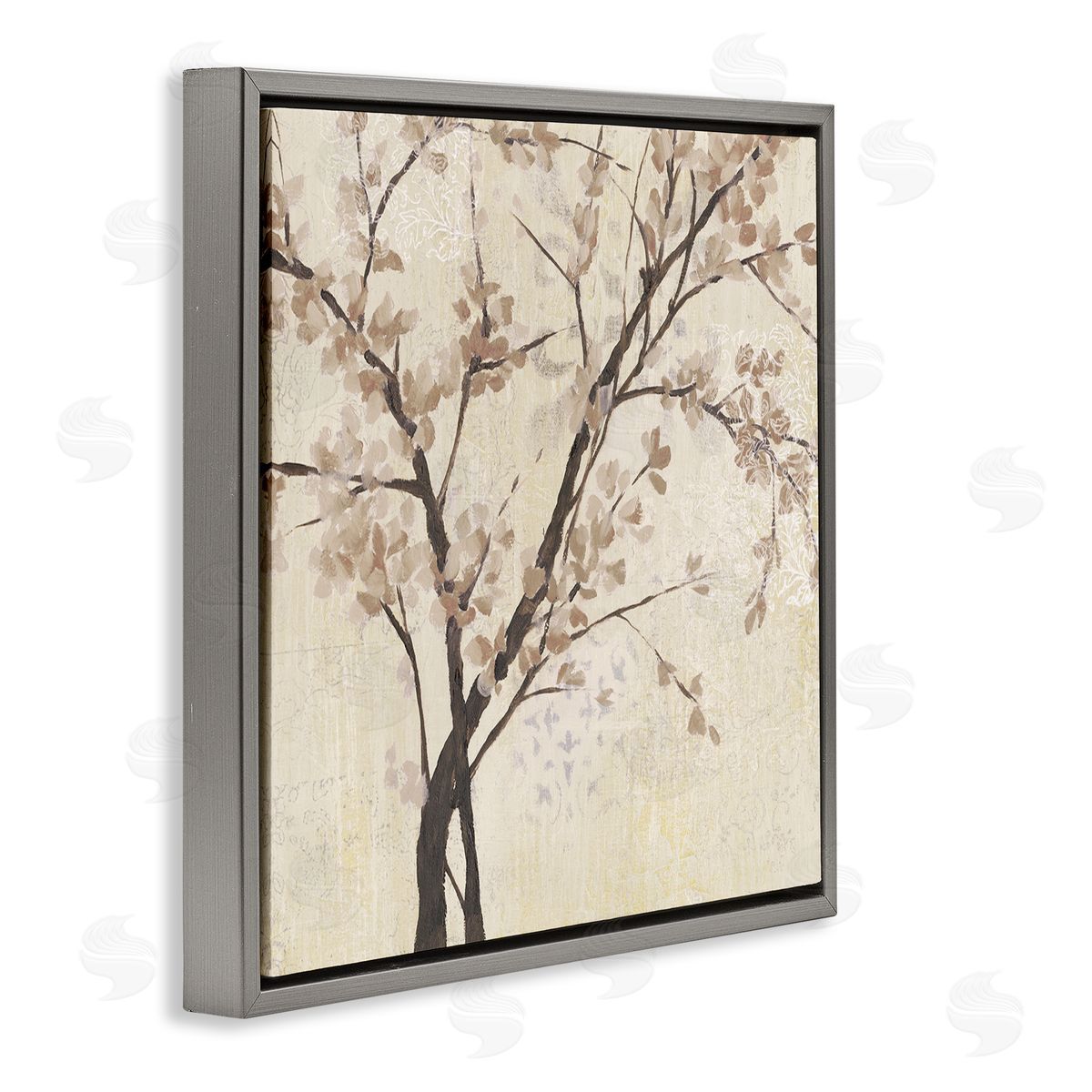 Branches And Leaves Sepia Grey Floating Frame Canvas Wall Art, Home Decor by Jennifer Goldberger