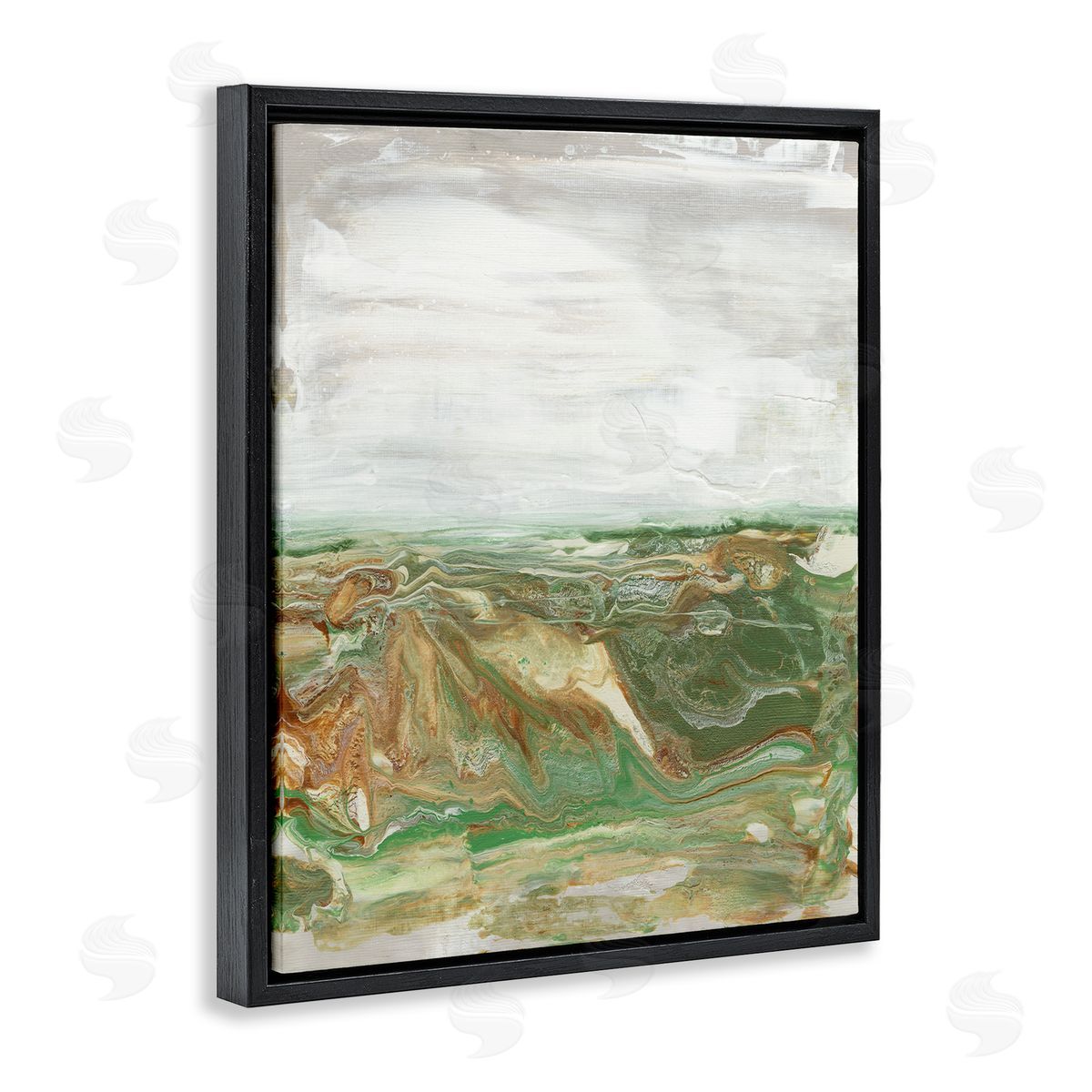 Abstract Paint Fluid Brown Green Black Floating Frame Canvas Wall Art, Home Decor by Lila Bramma