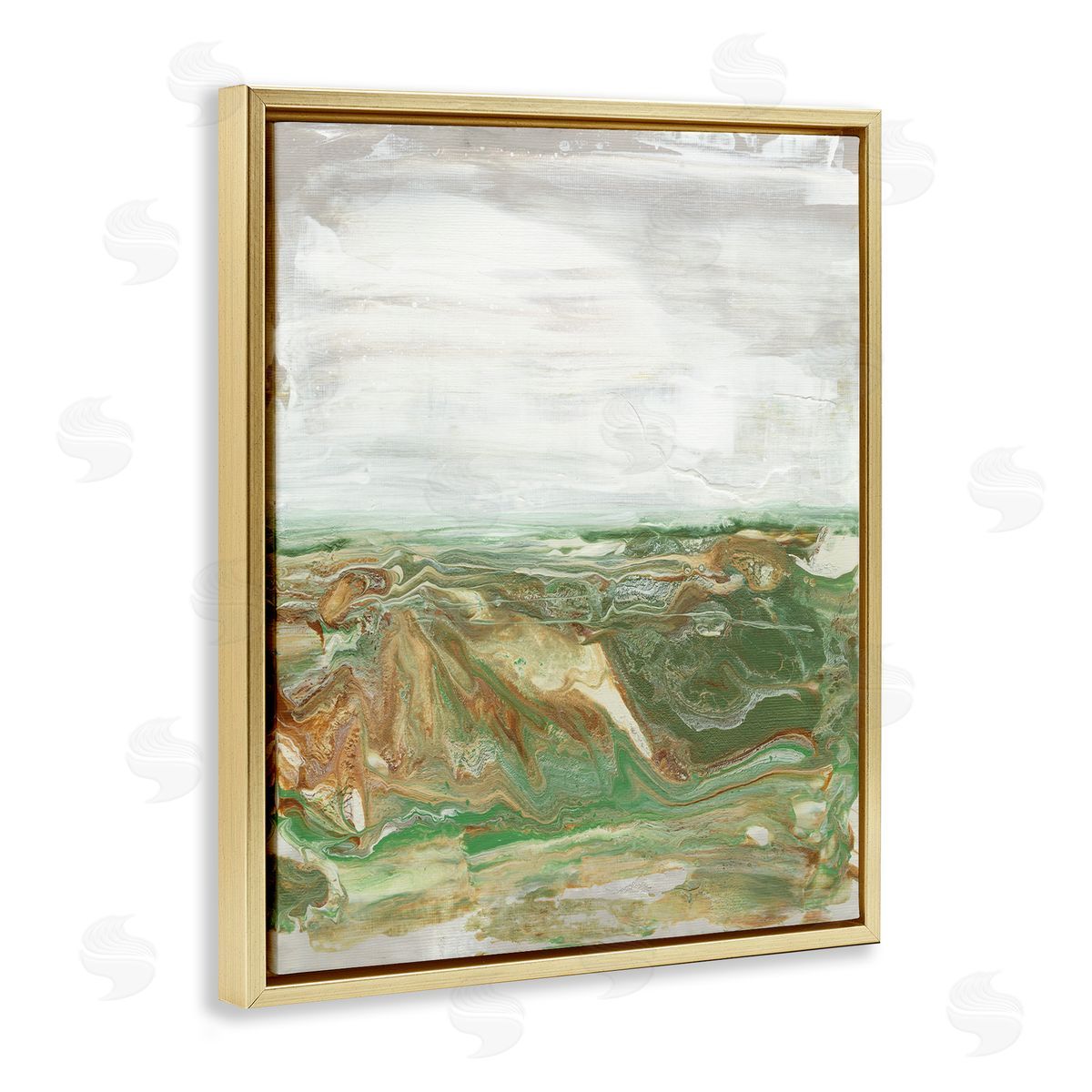 Abstract Paint Fluid Brown Green Gold Floating Frame Canvas Wall Art, Home Decor by Lila Bramma