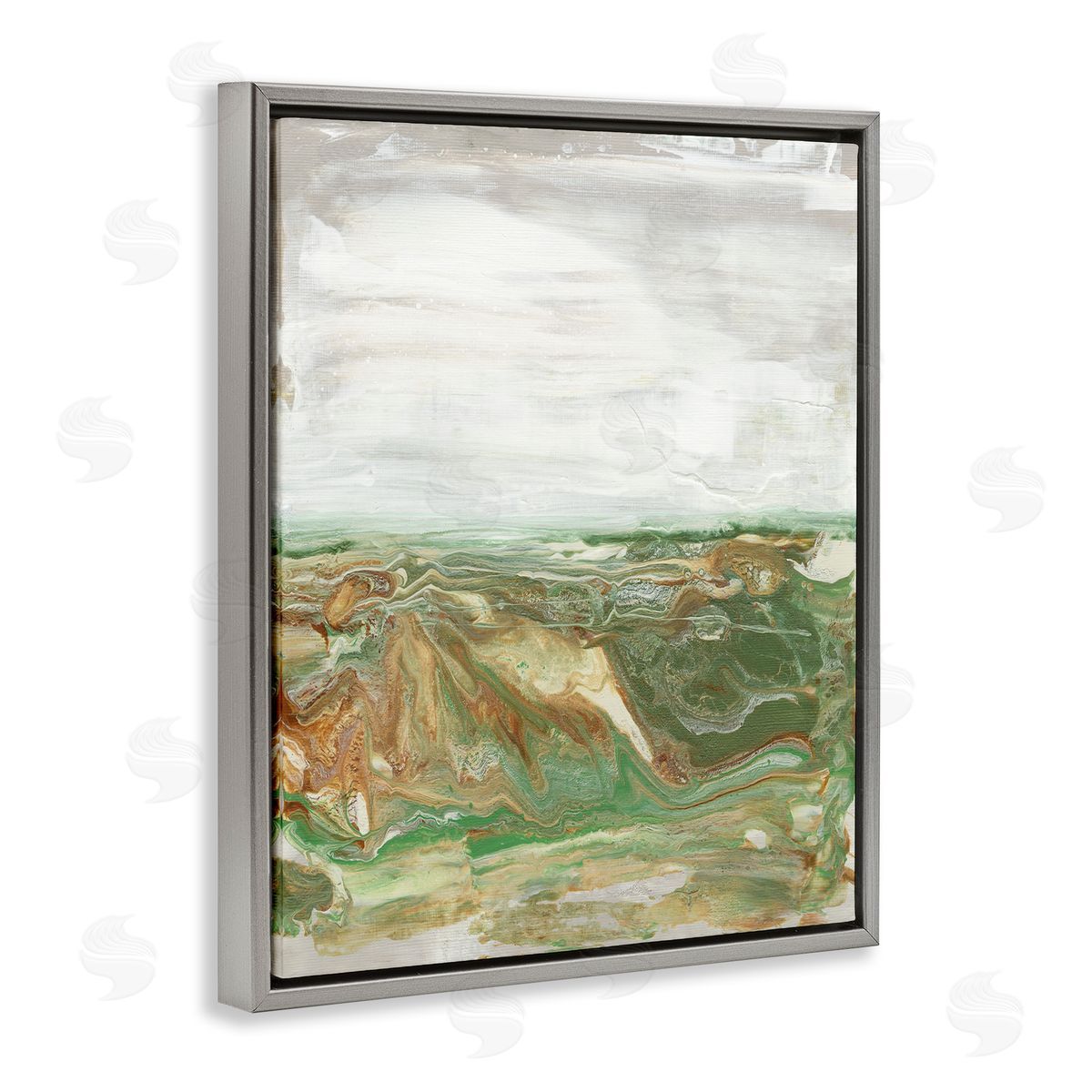 Abstract Paint Fluid Brown Green Grey Floating Frame Canvas Wall Art, Home Decor by Lila Bramma