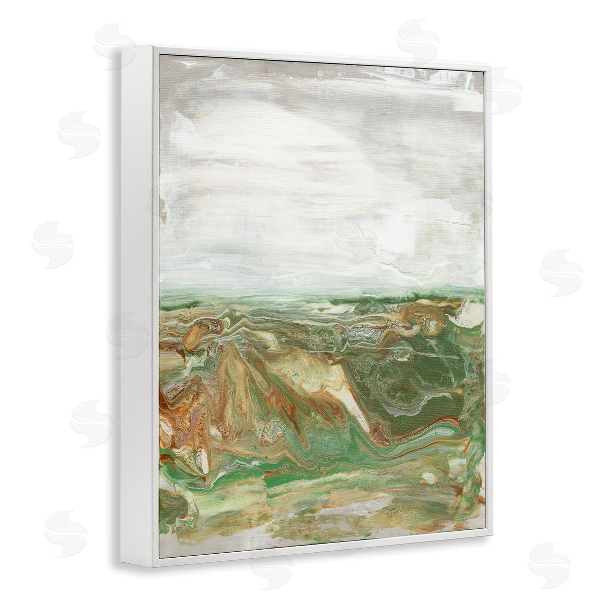 Abstract Paint Fluid Brown Green White Frame Print Wall Art, Home Decor by Lila Bramma