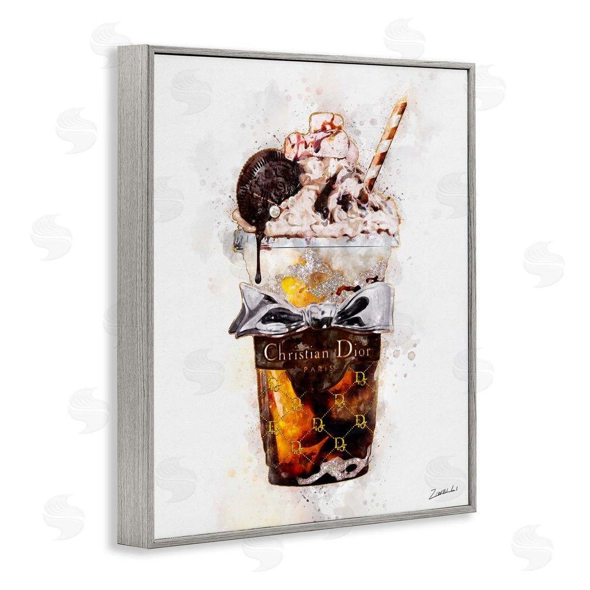 Fashion Brand Dessert Cup Grey Frame Print Wall Art, Home Decor by Ziwei Li