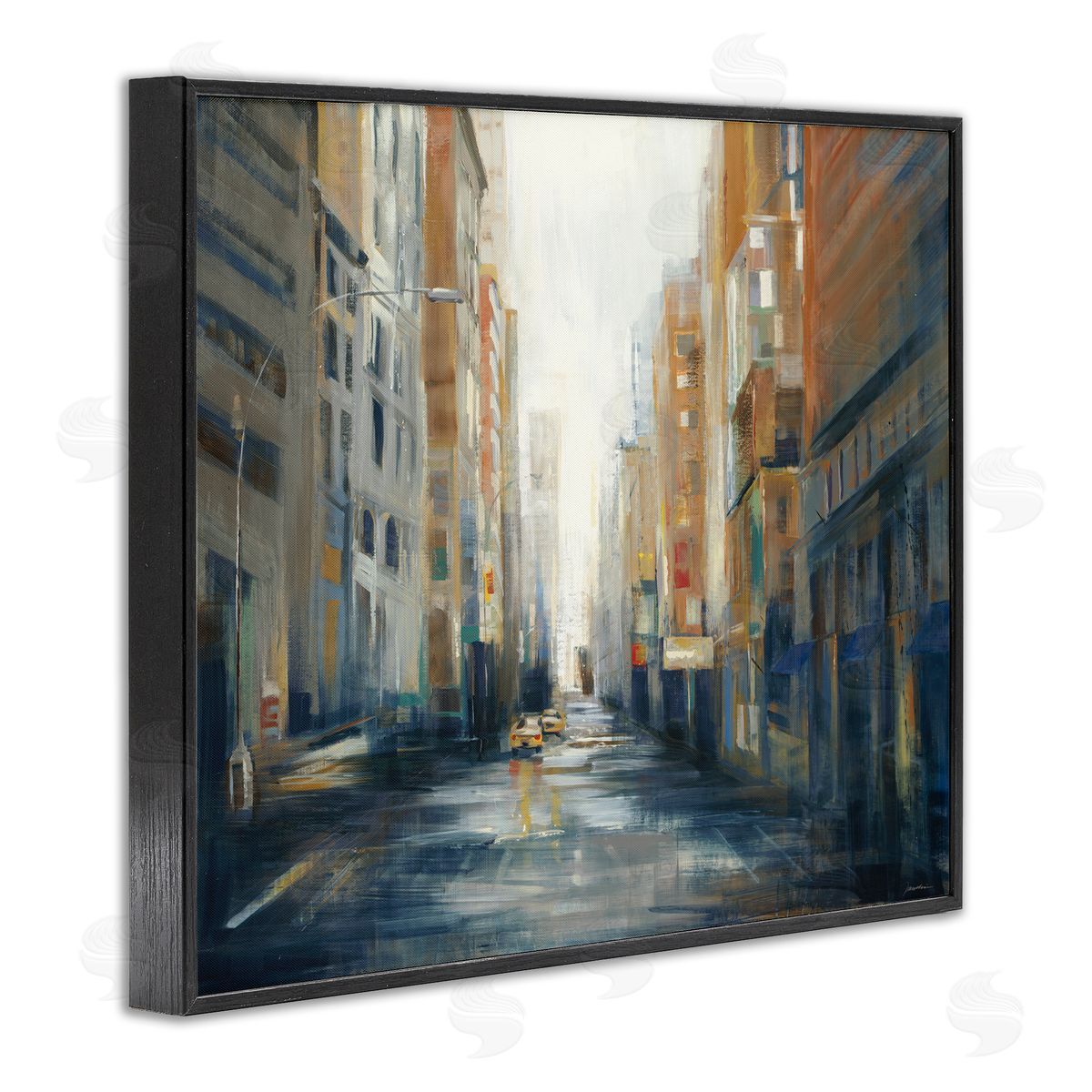 Cityscape Street After Rain Black Frame Print Wall Art, Home Decor by Liz Jardine