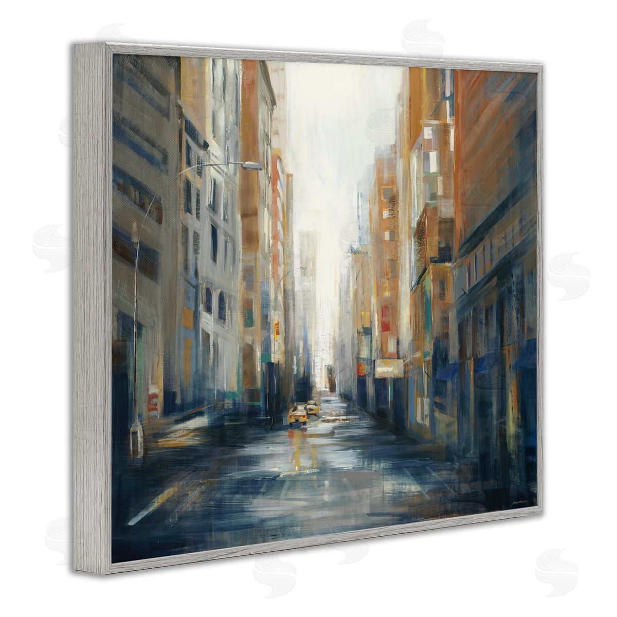 Cityscape Street After Rain Grey Frame Print Wall Art, Home Decor by Liz Jardine