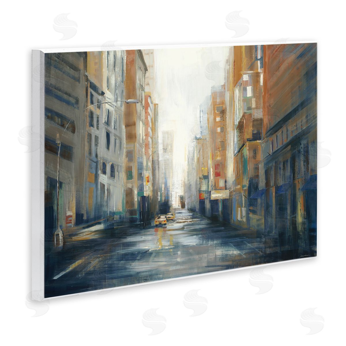 Cityscape Street After Rain Wood Plaque Wall Art, Home Decor by Liz Jardine