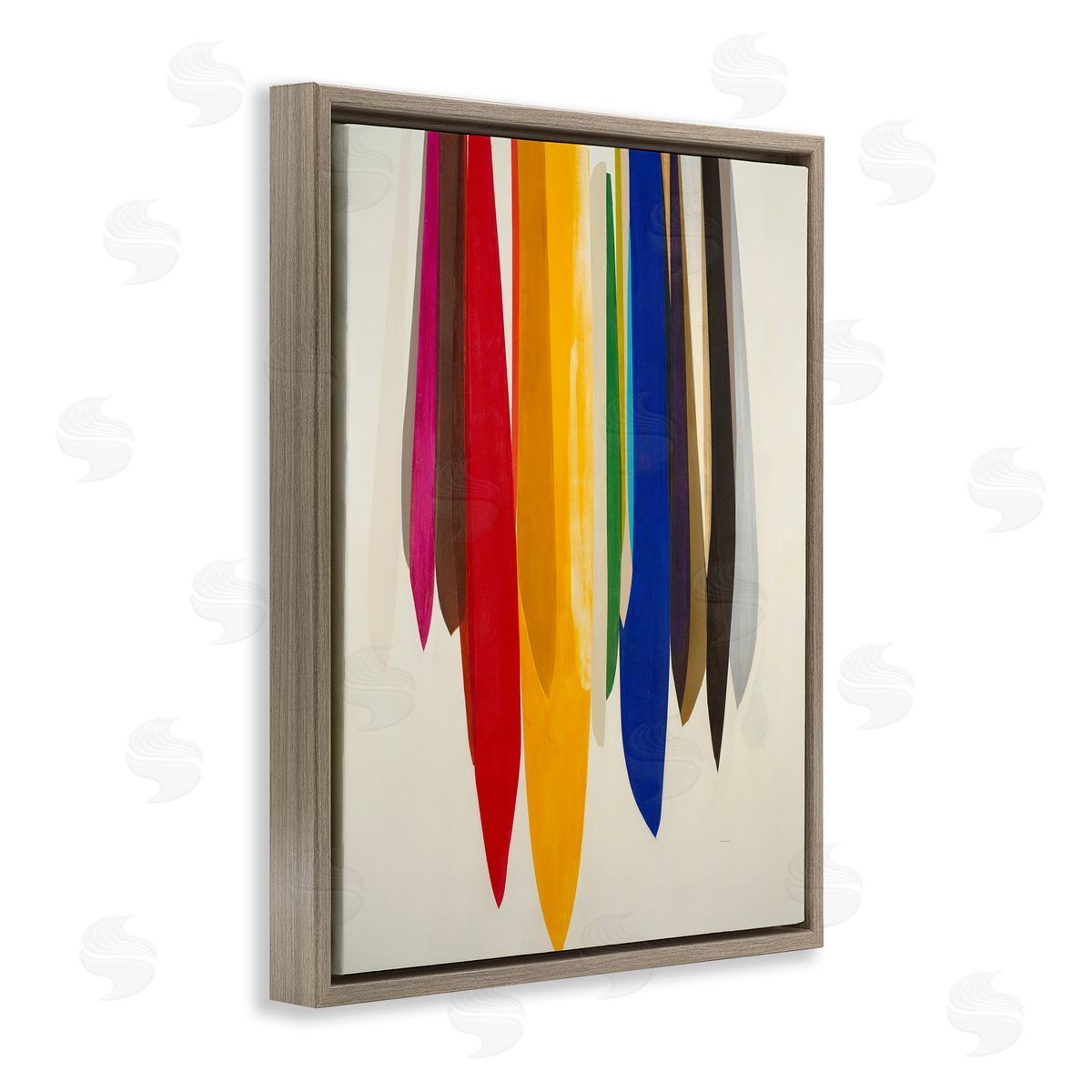 Rainbow Ribbons Abstract Shapes Brown Floating Frame Canvas Wall Art, Home Decor by Sarah Stockstill