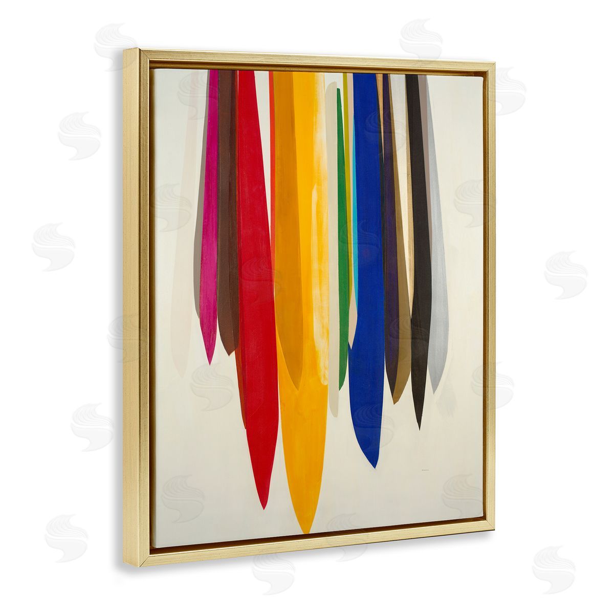 Rainbow Ribbons Abstract Shapes Gold Floating Frame Canvas Wall Art, Home Decor by Sarah Stockstill