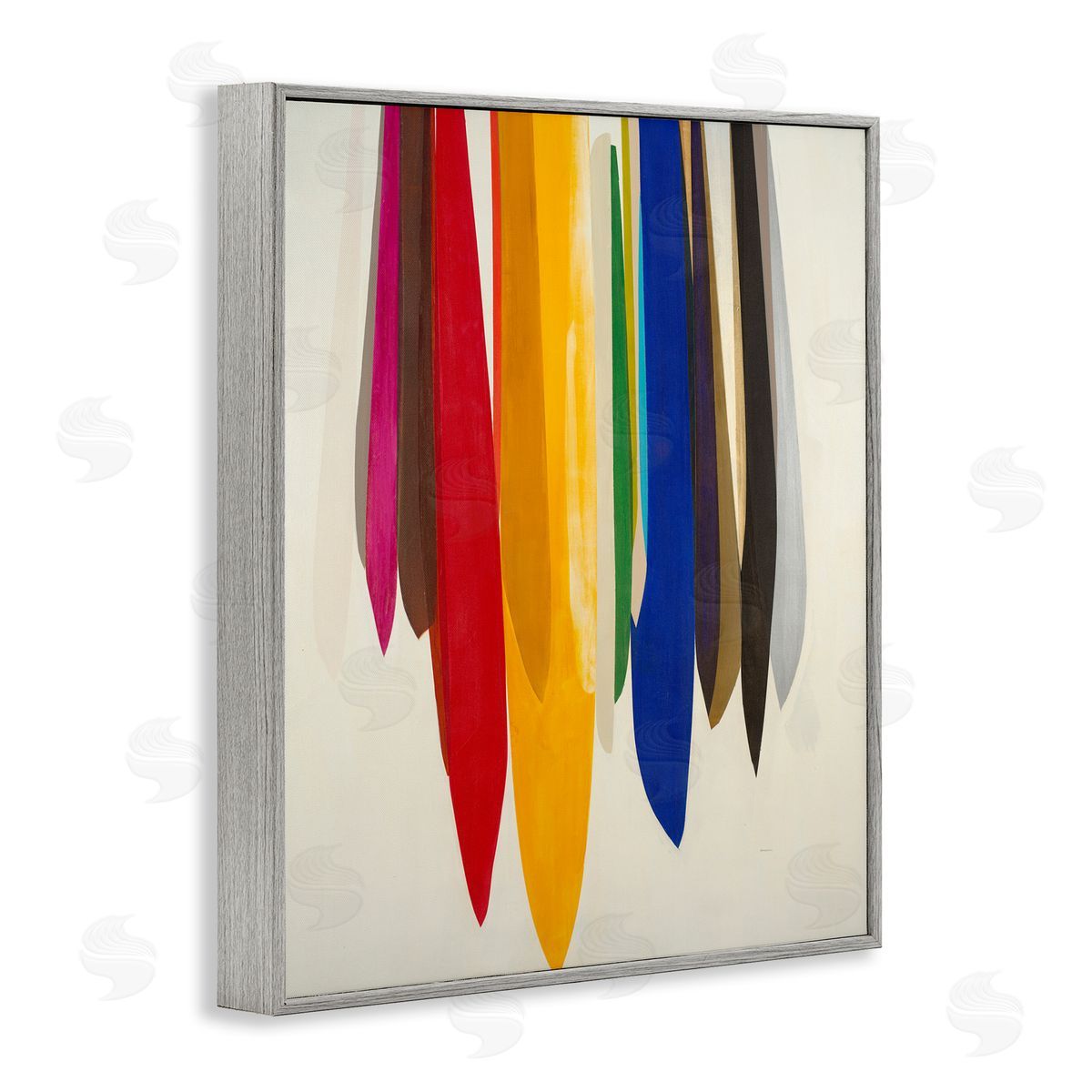 Rainbow Ribbons Abstract Shapes Grey Frame Print Wall Art, Home Decor by Sarah Stockstill