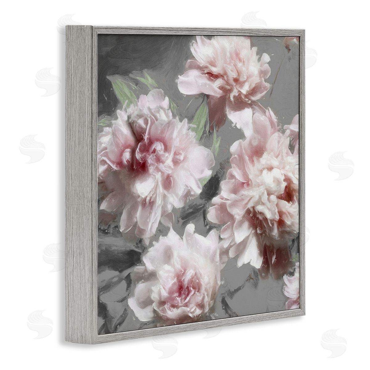 Pink Flowers On Neutral Grey Frame Print Wall Art, Home Decor by Shawna Sullivan