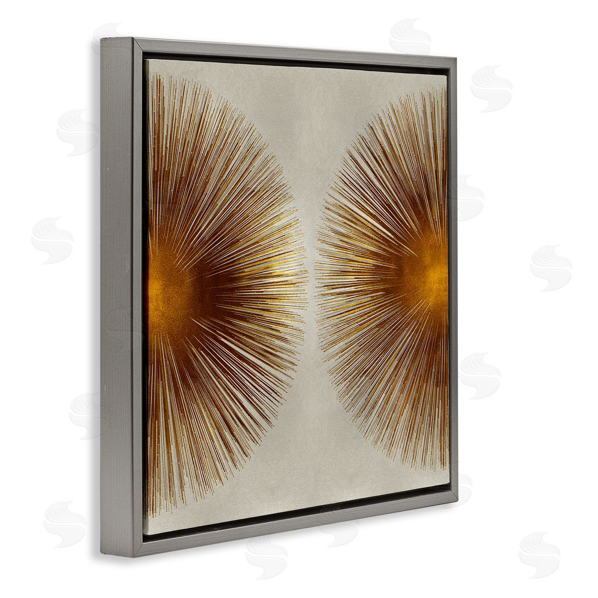 Radiant Gold Orbs Abstract Shape Grey Floating Frame Canvas Wall Art, Home Decor by Abby Young