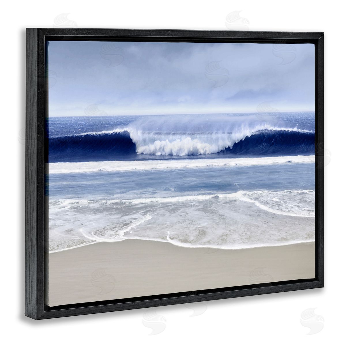 Beach Cresting Wave Photograph Black Floating Frame Canvas Wall Art, Home Decor by Devon Davis