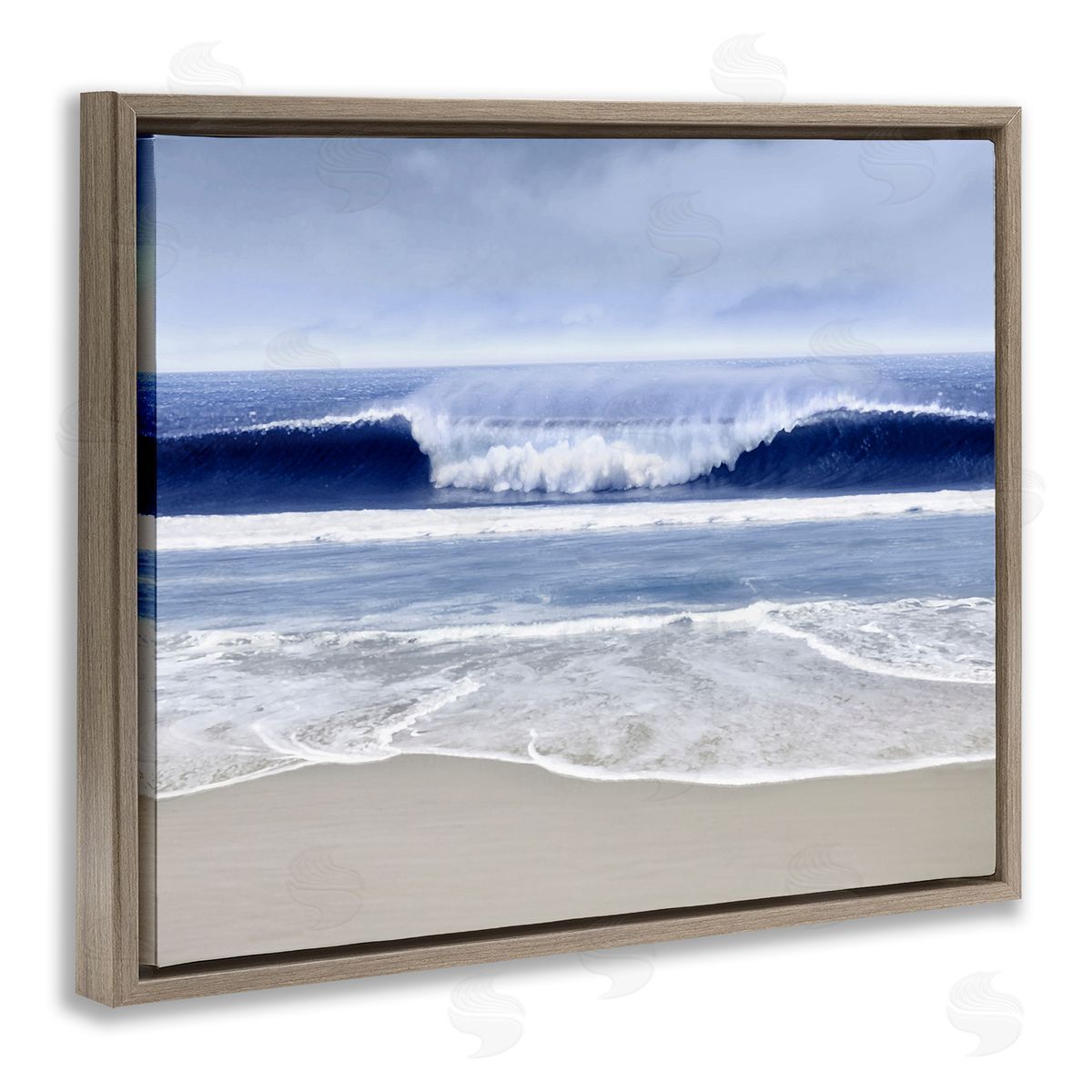 Beach Cresting Wave Photograph Brown Floating Frame Canvas Wall Art, Home Decor by Devon Davis