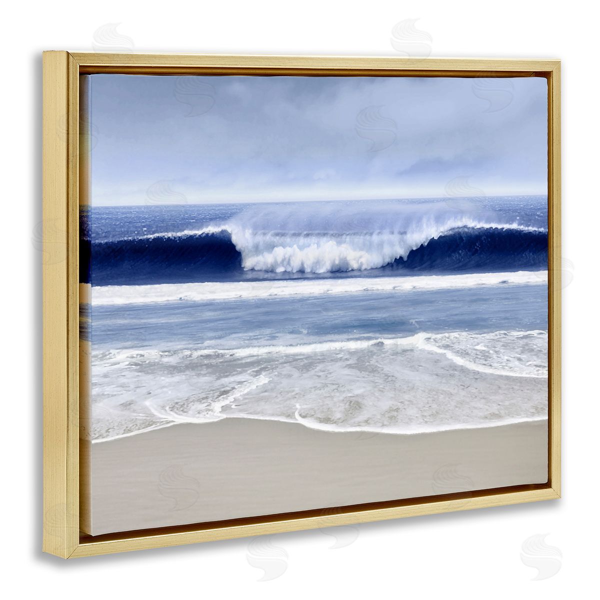 Beach Cresting Wave Photograph Gold Floating Frame Canvas Wall Art, Home Decor by Devon Davis