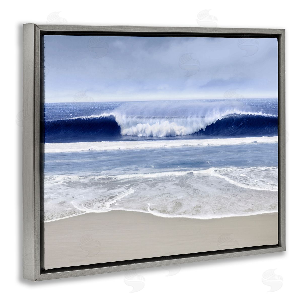 Beach Cresting Wave Photograph Grey Floating Frame Canvas Wall Art, Home Decor by Devon Davis