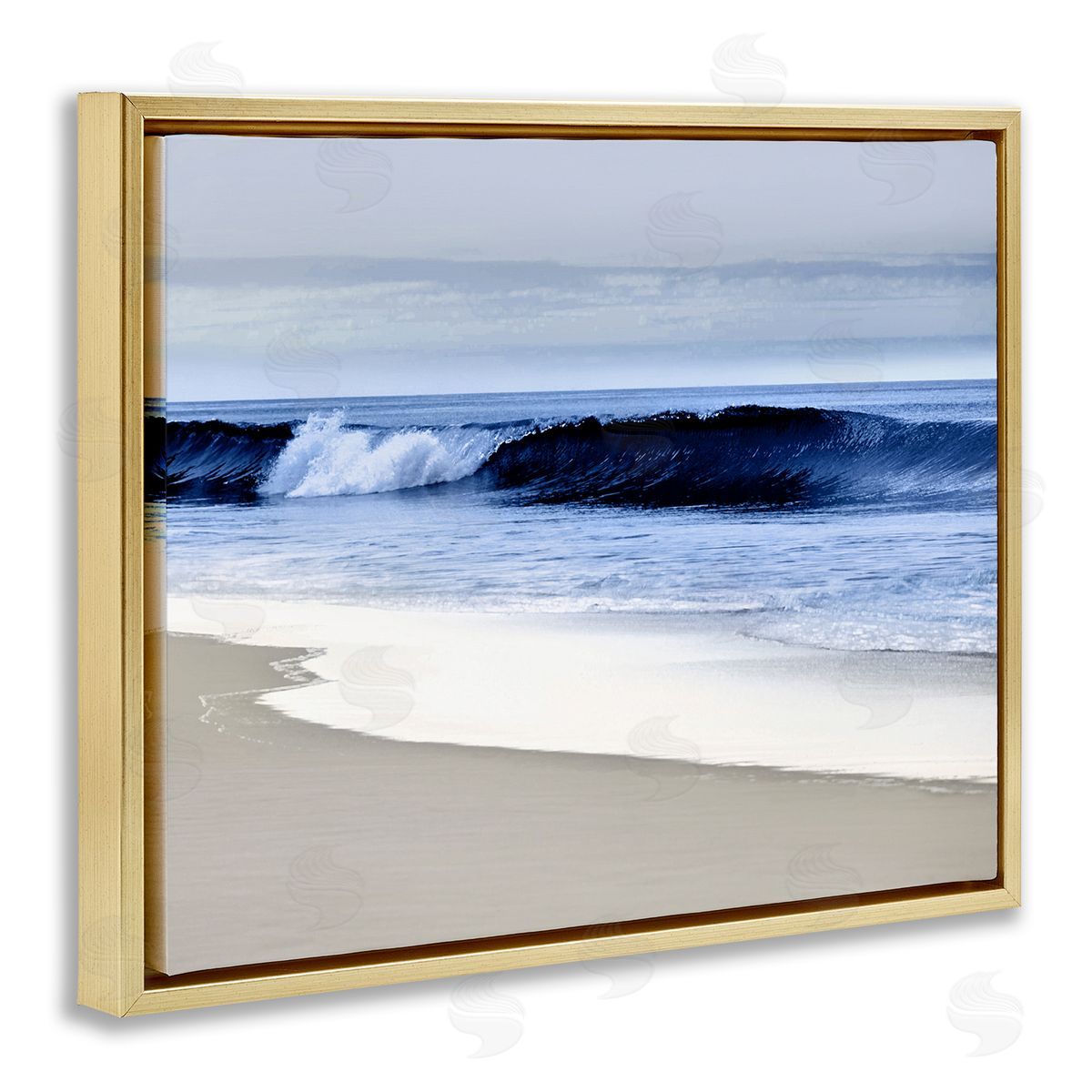 Beach Waves On Sand Photograph Gold Floating Frame Canvas Wall Art, Home Decor by Devon Davis