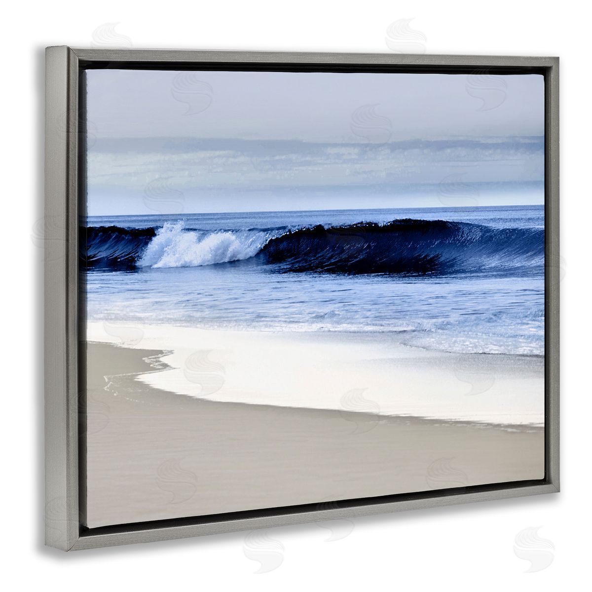 Beach Waves On Sand Photograph Grey Floating Frame Canvas Wall Art, Home Decor by Devon Davis