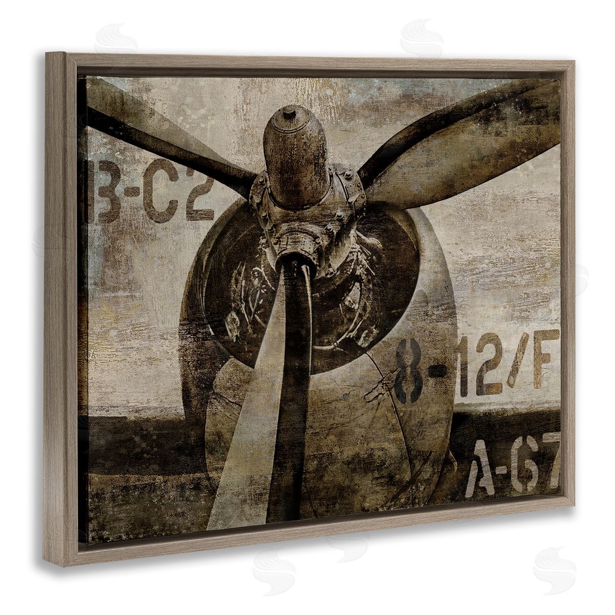 Airplane Rotor Vintage Brown Floating Frame Canvas Wall Art, Home Decor by Dylan Mattews