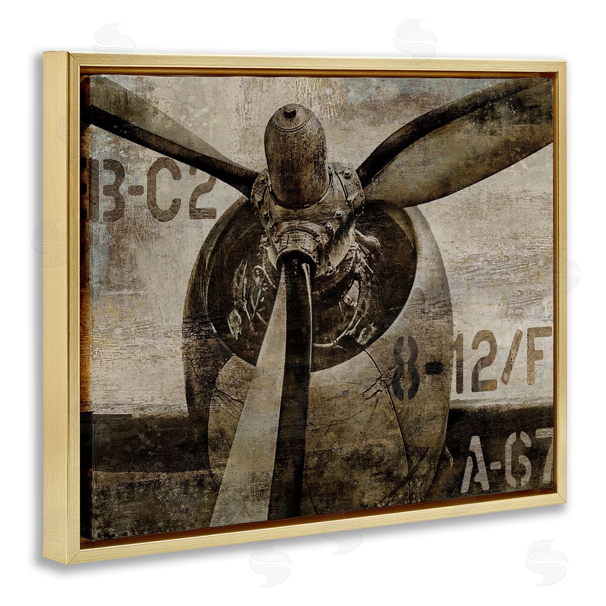 Airplane Rotor Vintage Gold Floating Frame Canvas Wall Art, Home Decor by Dylan Mattews