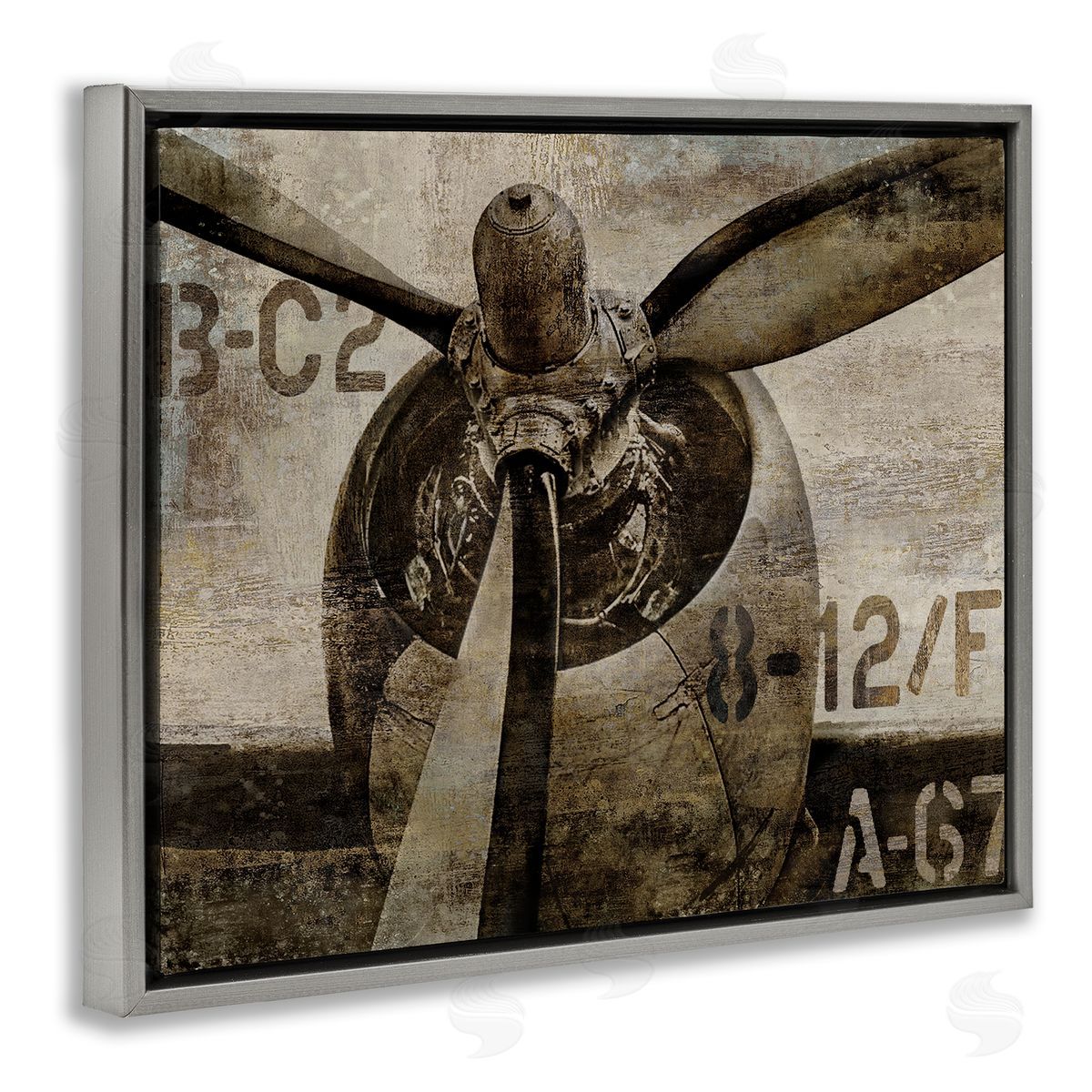 Airplane Rotor Vintage Grey Floating Frame Canvas Wall Art, Home Decor by Dylan Mattews