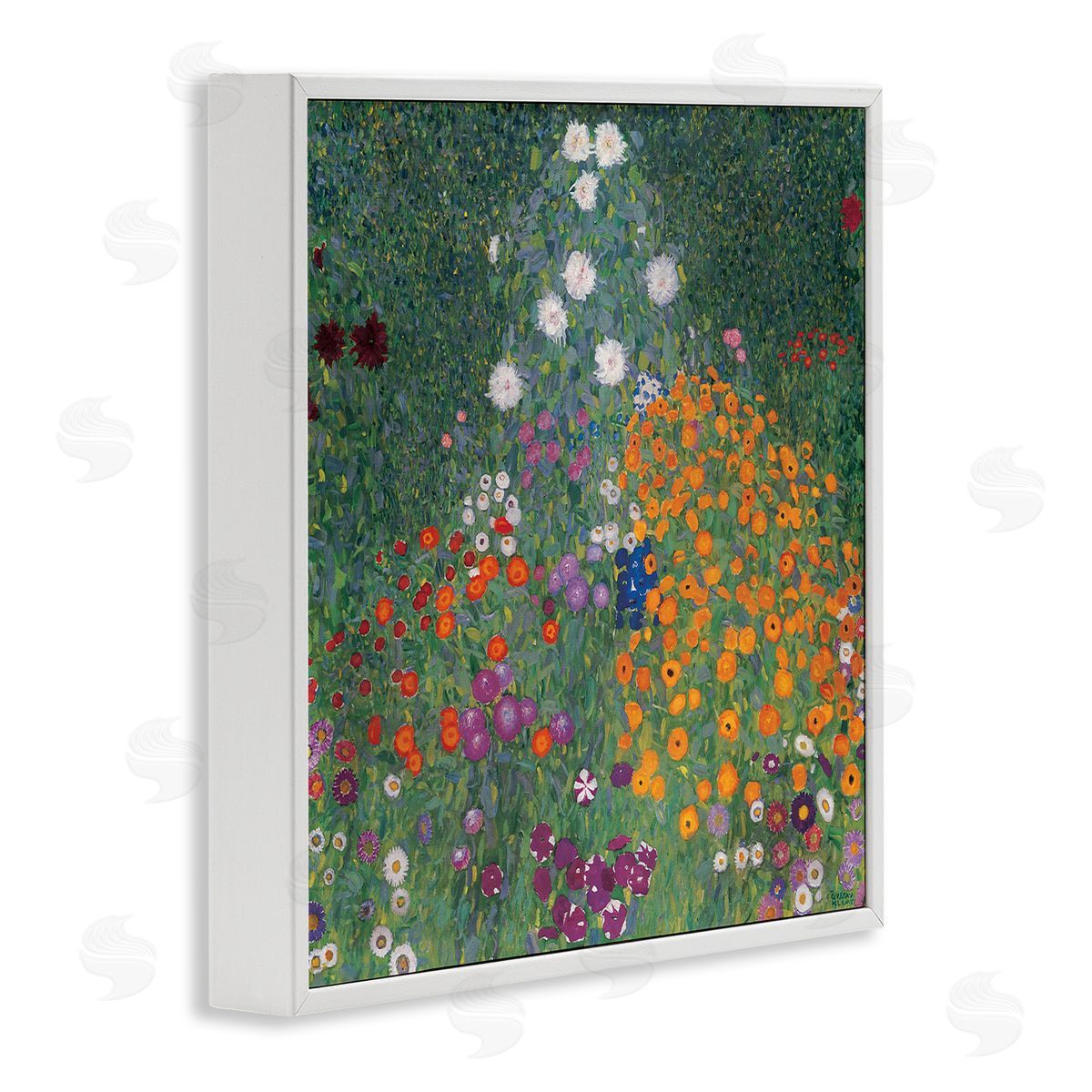 Flowery Garden Classic Painting White Frame Print Wall Art, Home Decor by Gustav Klimt