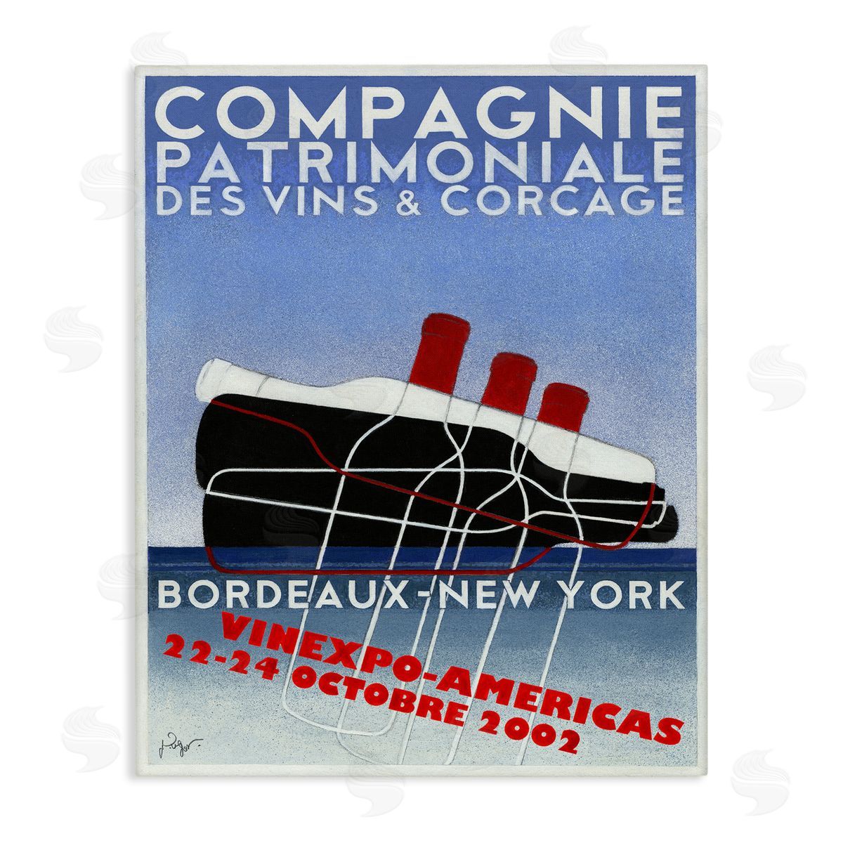 Vintage Wine Bottle Poster Canvas Wall Art, Home Decor by Jean-Pierre Got