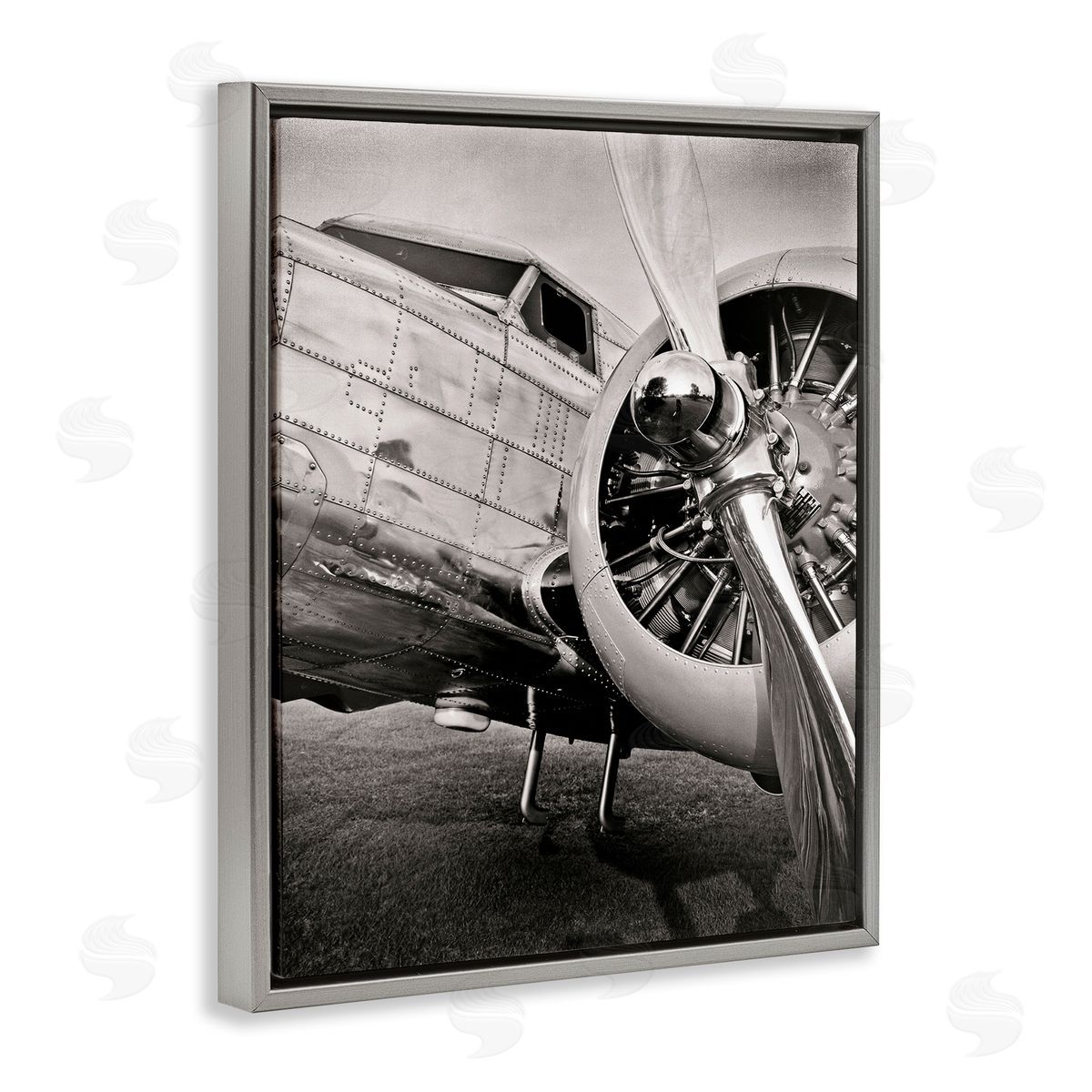 Vintage Airplane Propeller Grey Floating Frame Canvas Wall Art, Home Decor by John Slemp