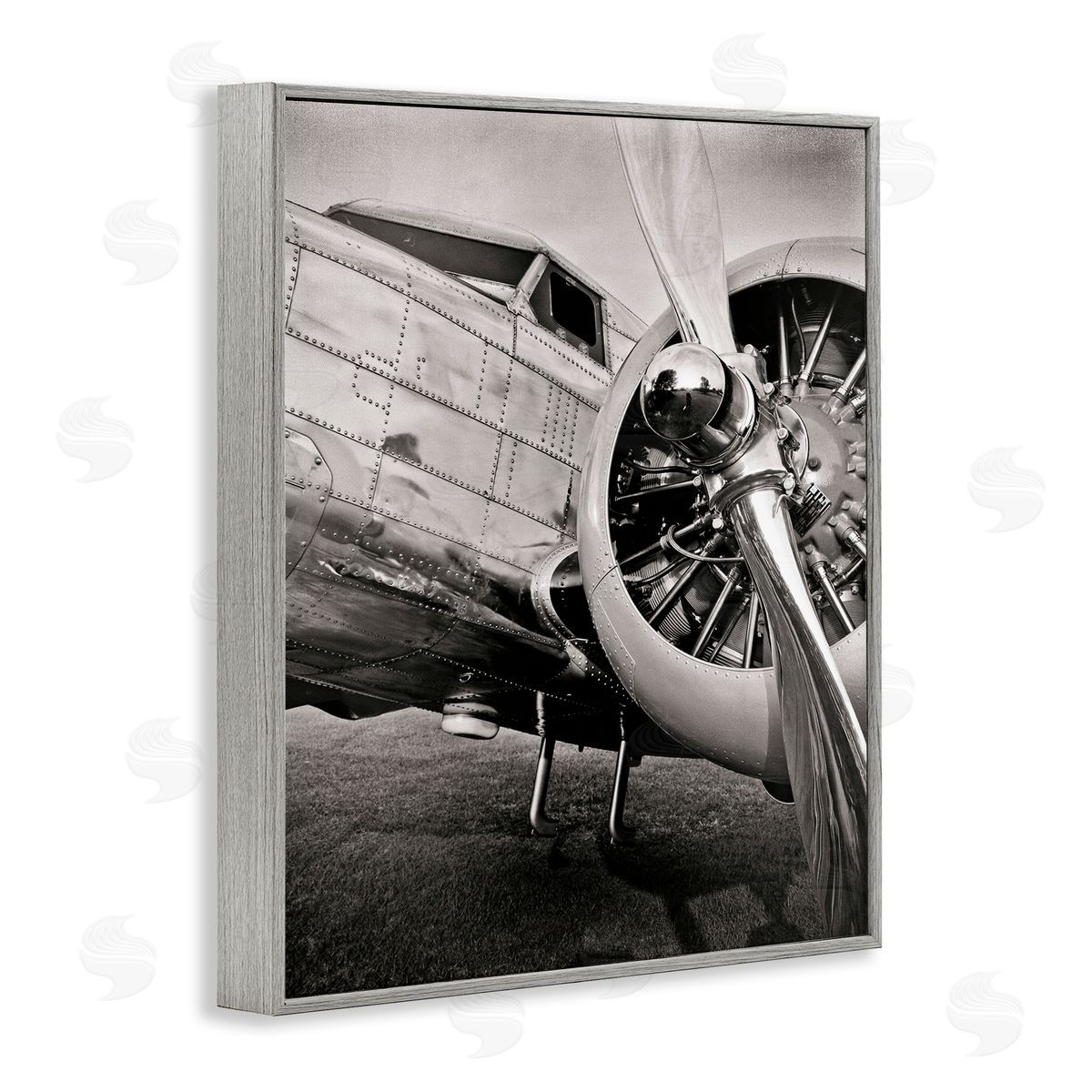 Vintage Airplane Propeller Grey Frame Print Wall Art, Home Decor by John Slemp