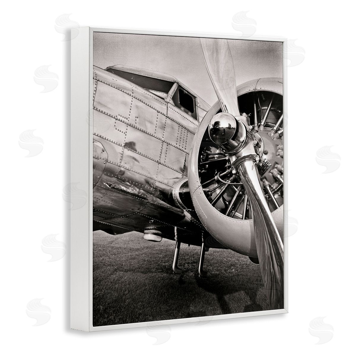 Vintage Airplane Propeller White Frame Print Wall Art, Home Decor by John Slemp
