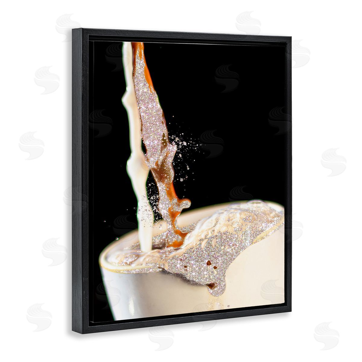 Glitter Pour Coffee Beverage Black Floating Frame Canvas Wall Art, Home Decor by Ziwei Li
