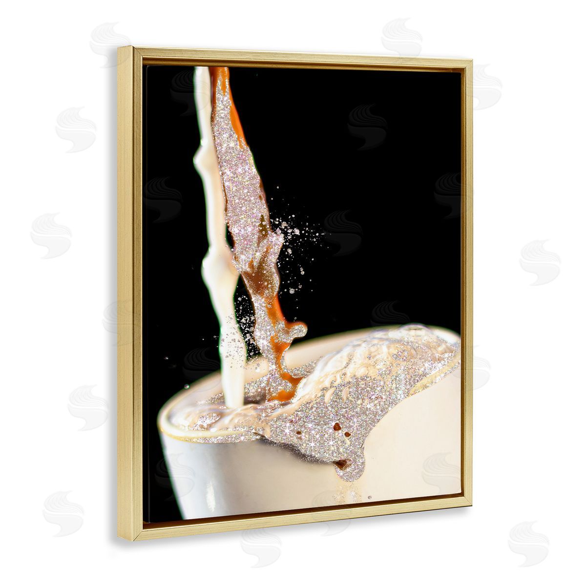 Glitter Pour Coffee Beverage Gold Floating Frame Canvas Wall Art, Home Decor by Ziwei Li