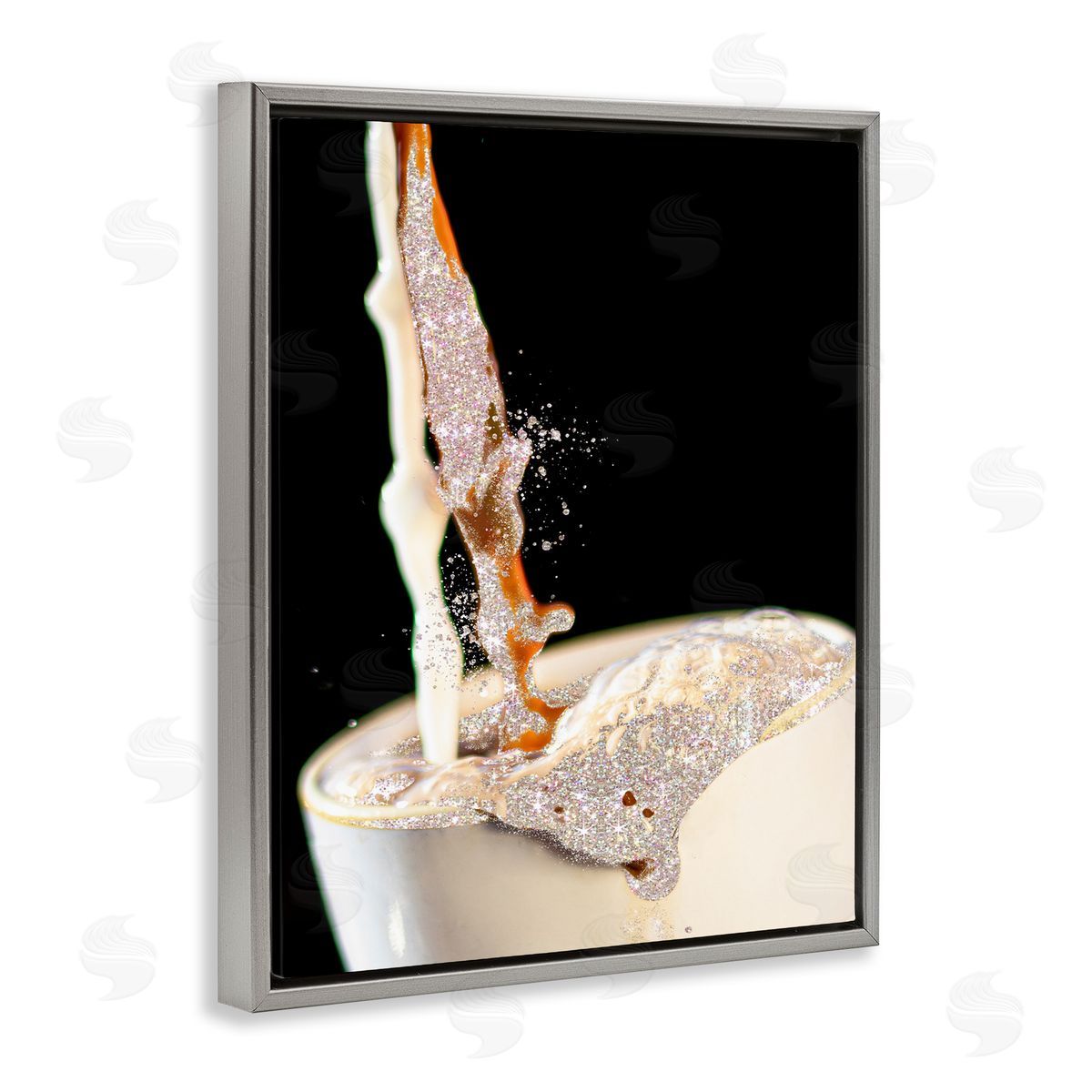 Glitter Pour Coffee Beverage Grey Floating Frame Canvas Wall Art, Home Decor by Ziwei Li