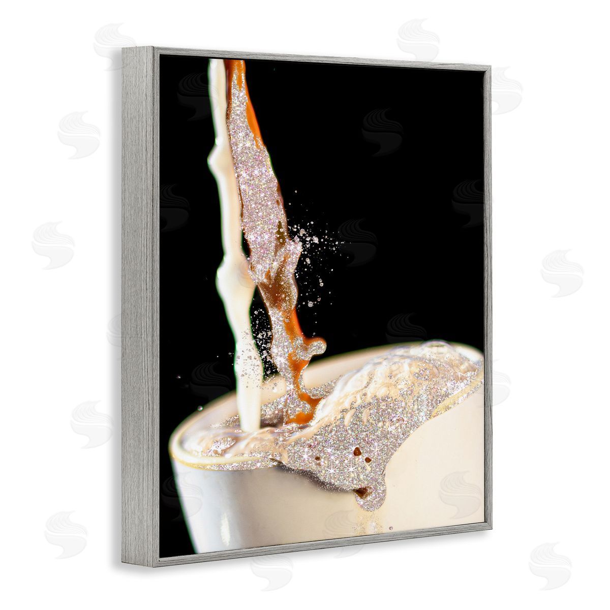 Glitter Pour Coffee Beverage Grey Frame Print Wall Art, Home Decor by Ziwei Li